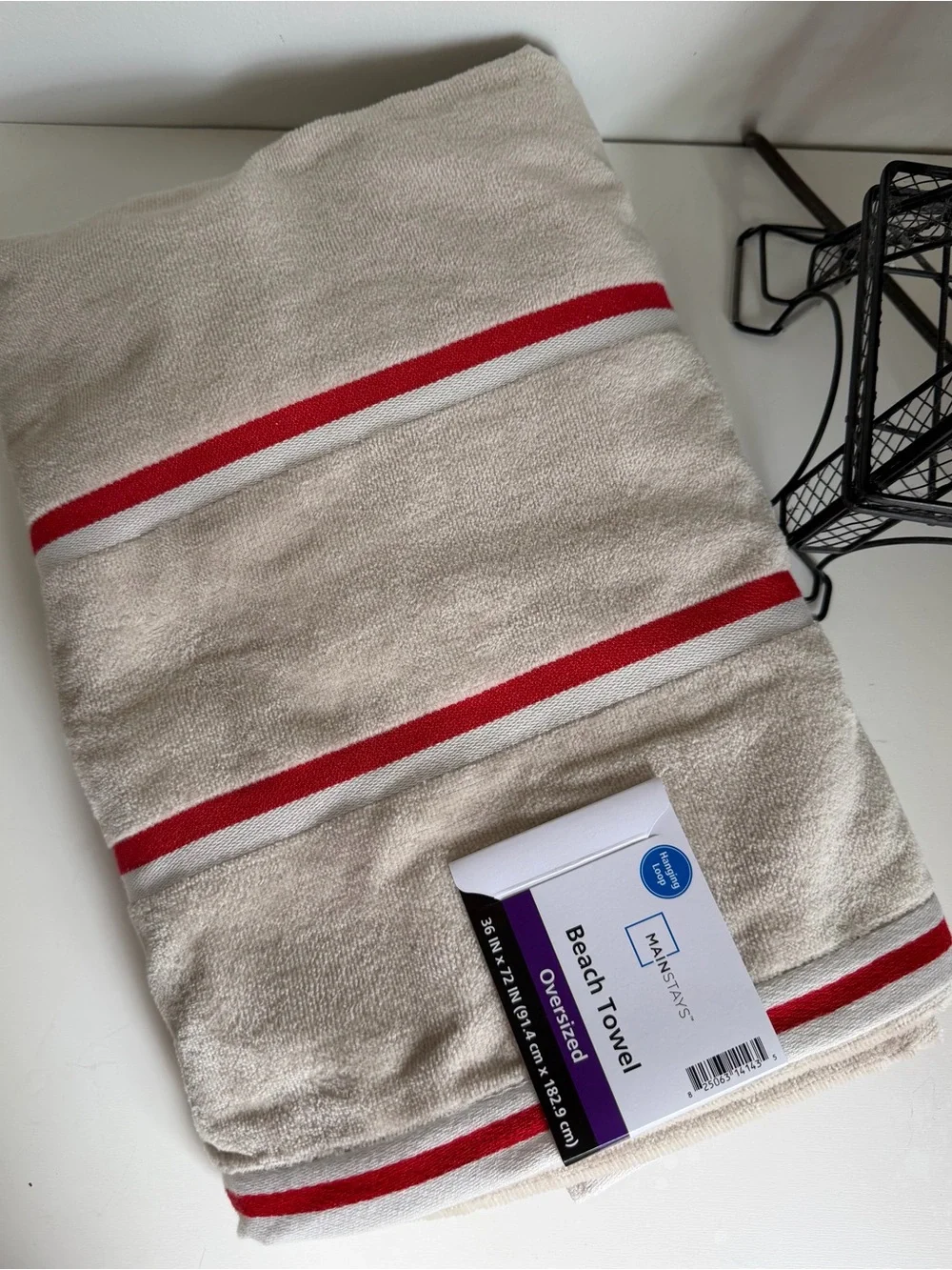 2 x $18 Beige Beach Towel with Red Stripe Mainstays